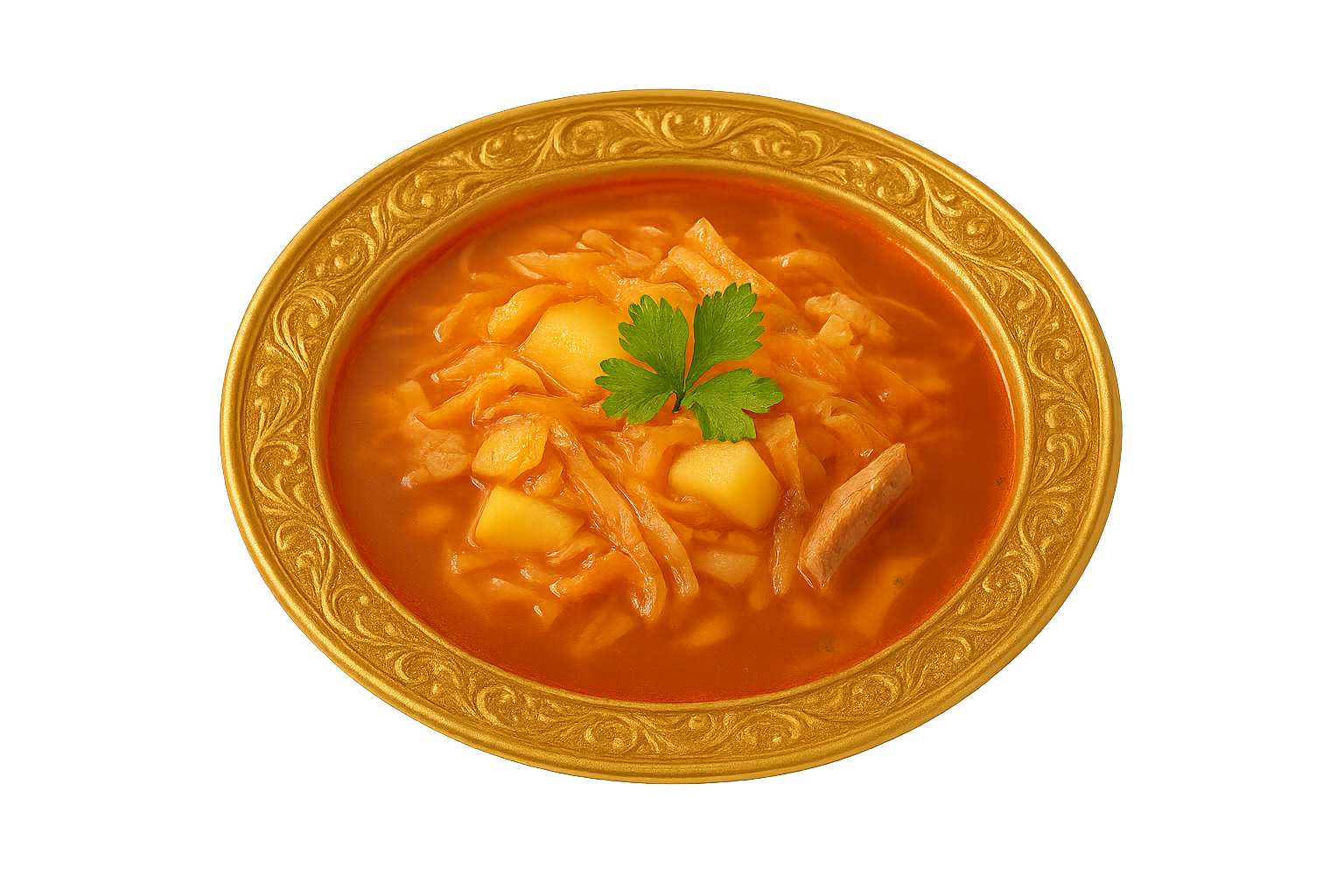 Борщ в золотой тарелке